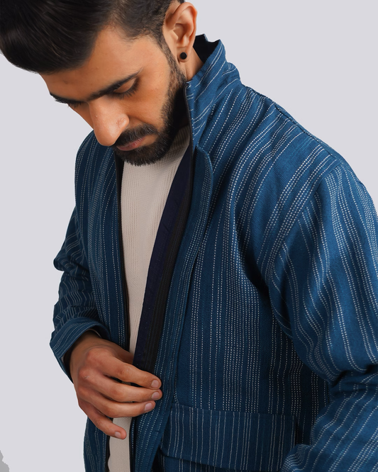 Indigo Woolen Bomber Jacket