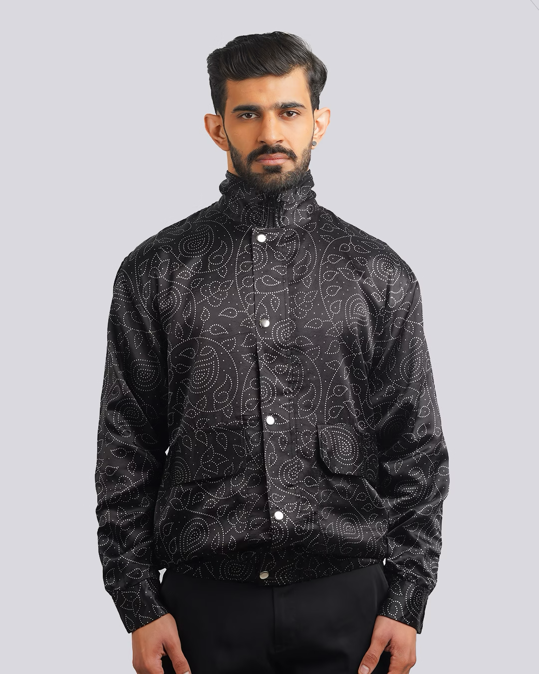 Black Paisley Screenprint Jacket