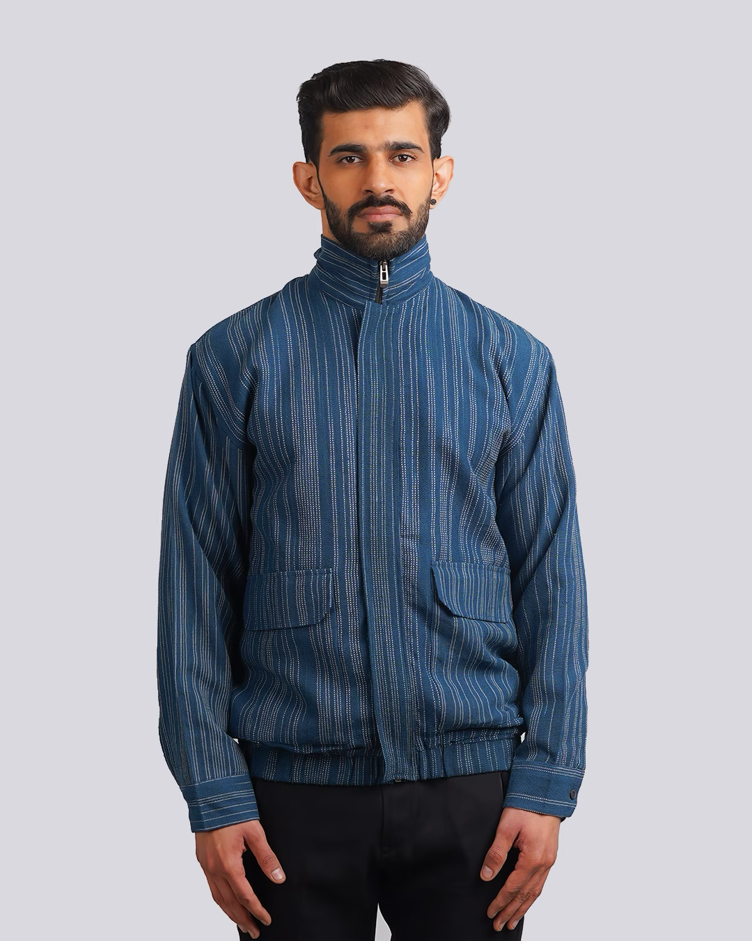 Indigo Woolen Bomber Jacket