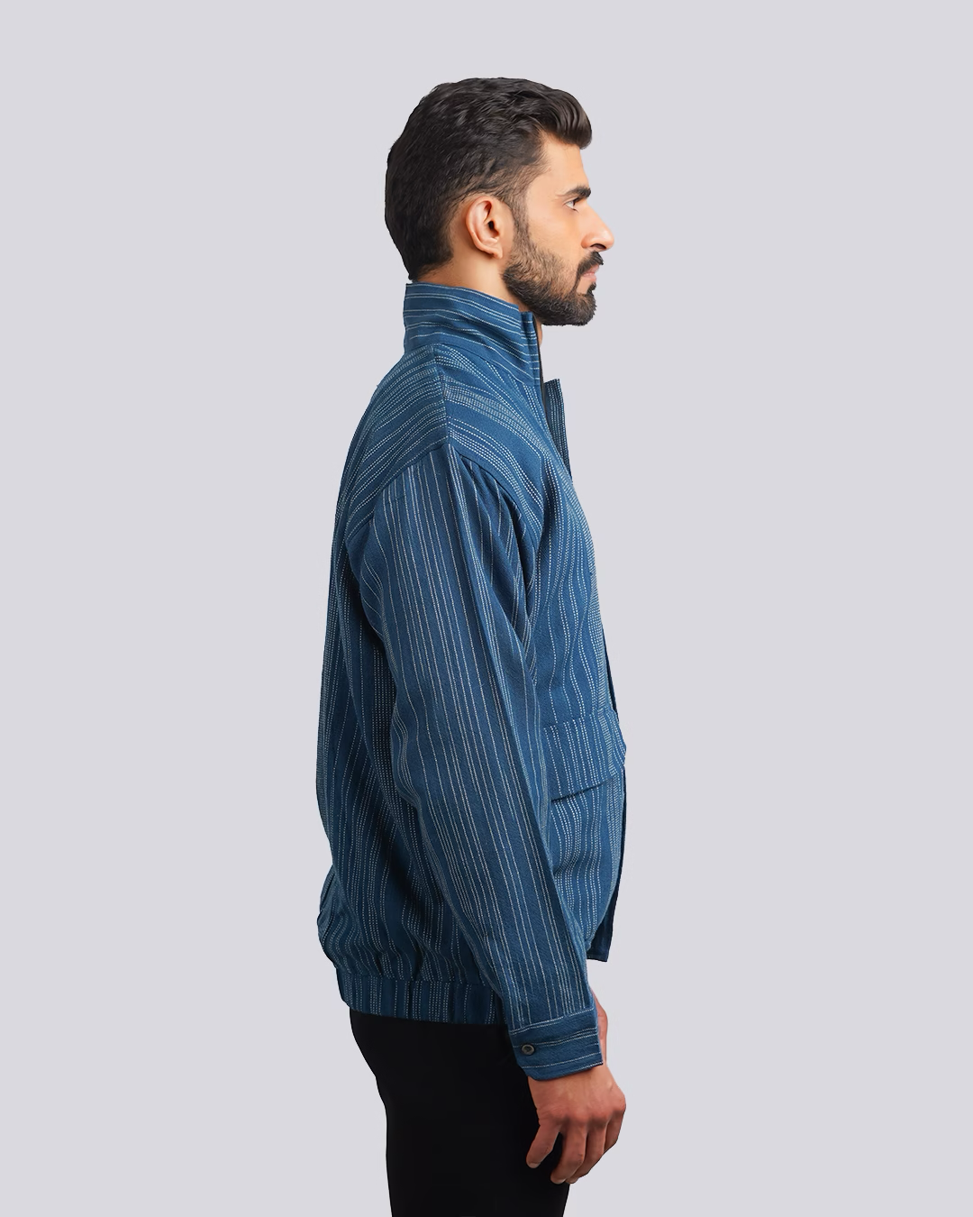 Indigo Woolen Bomber Jacket