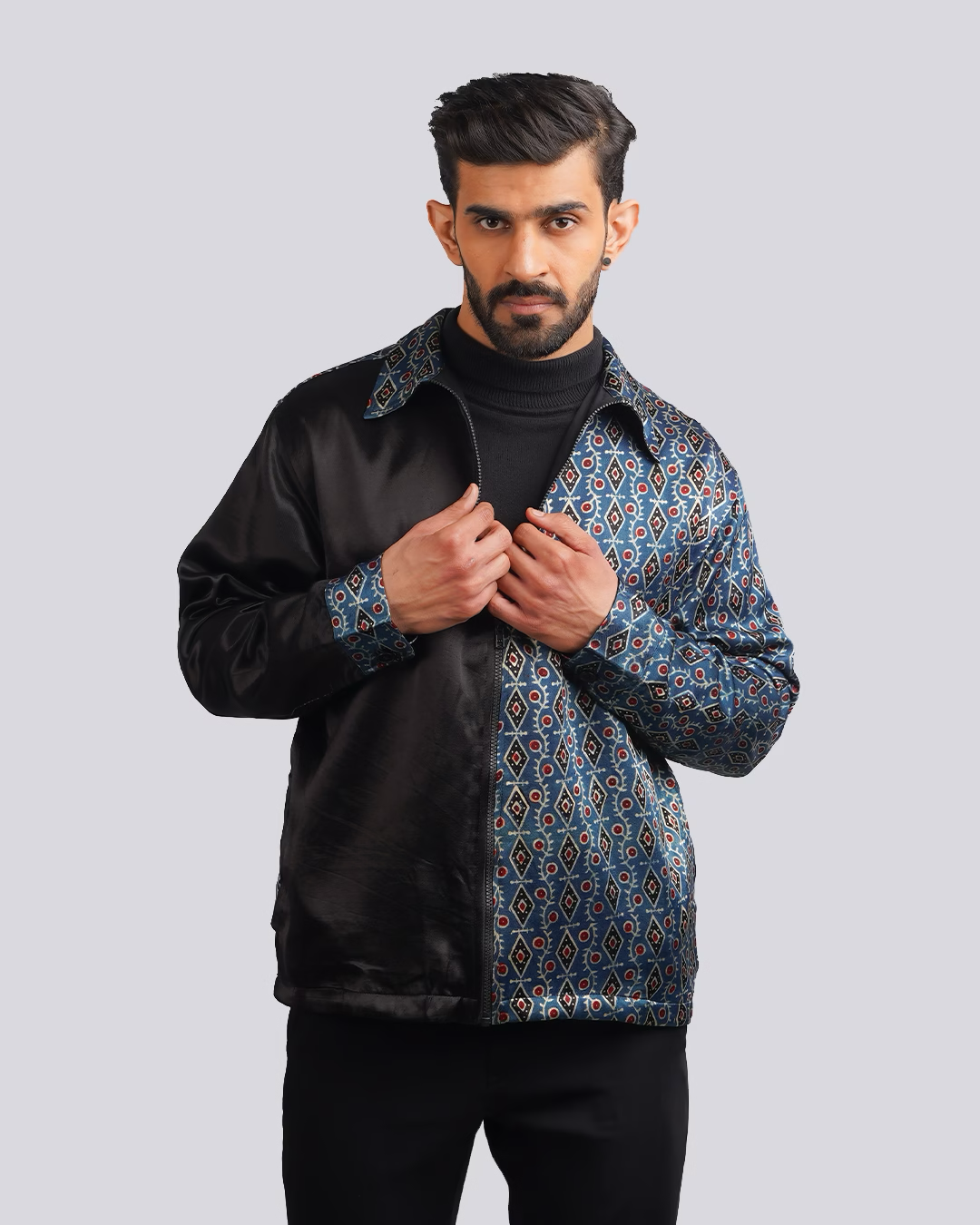Blue-Black Fusion Ajrakh Jacket