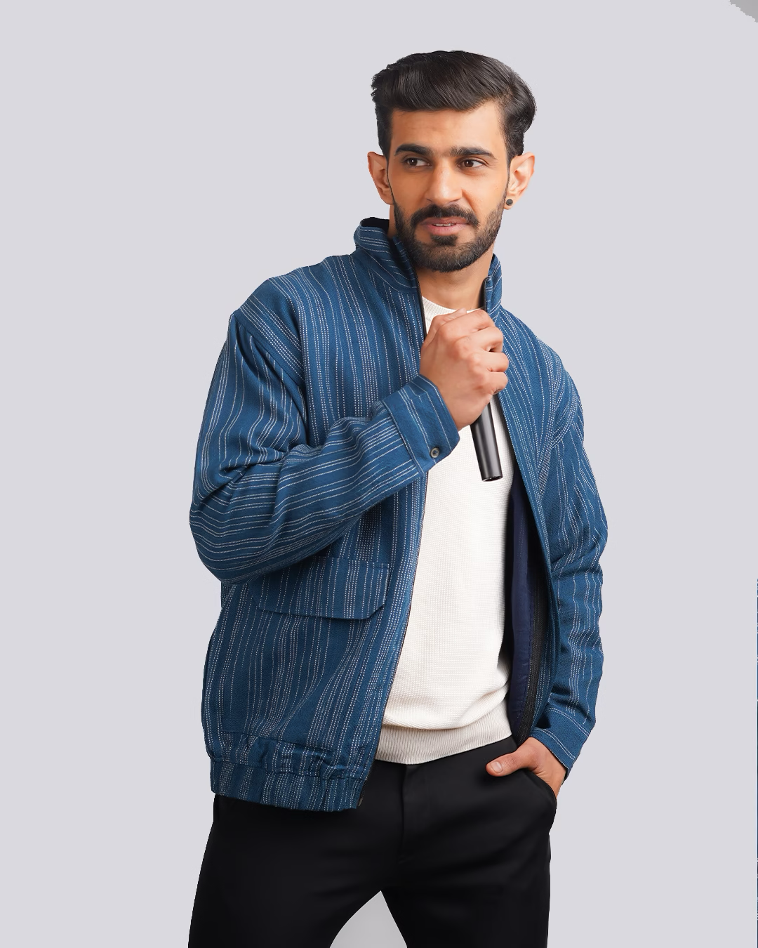 Indigo Woolen Bomber Jacket