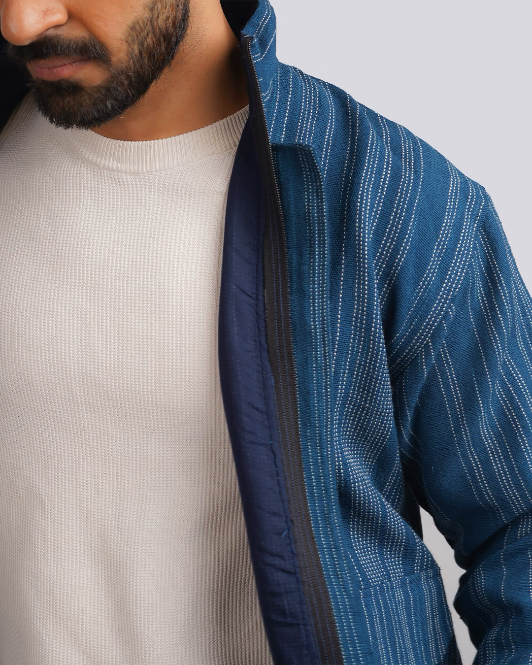 Indigo Woolen Bomber Jacket