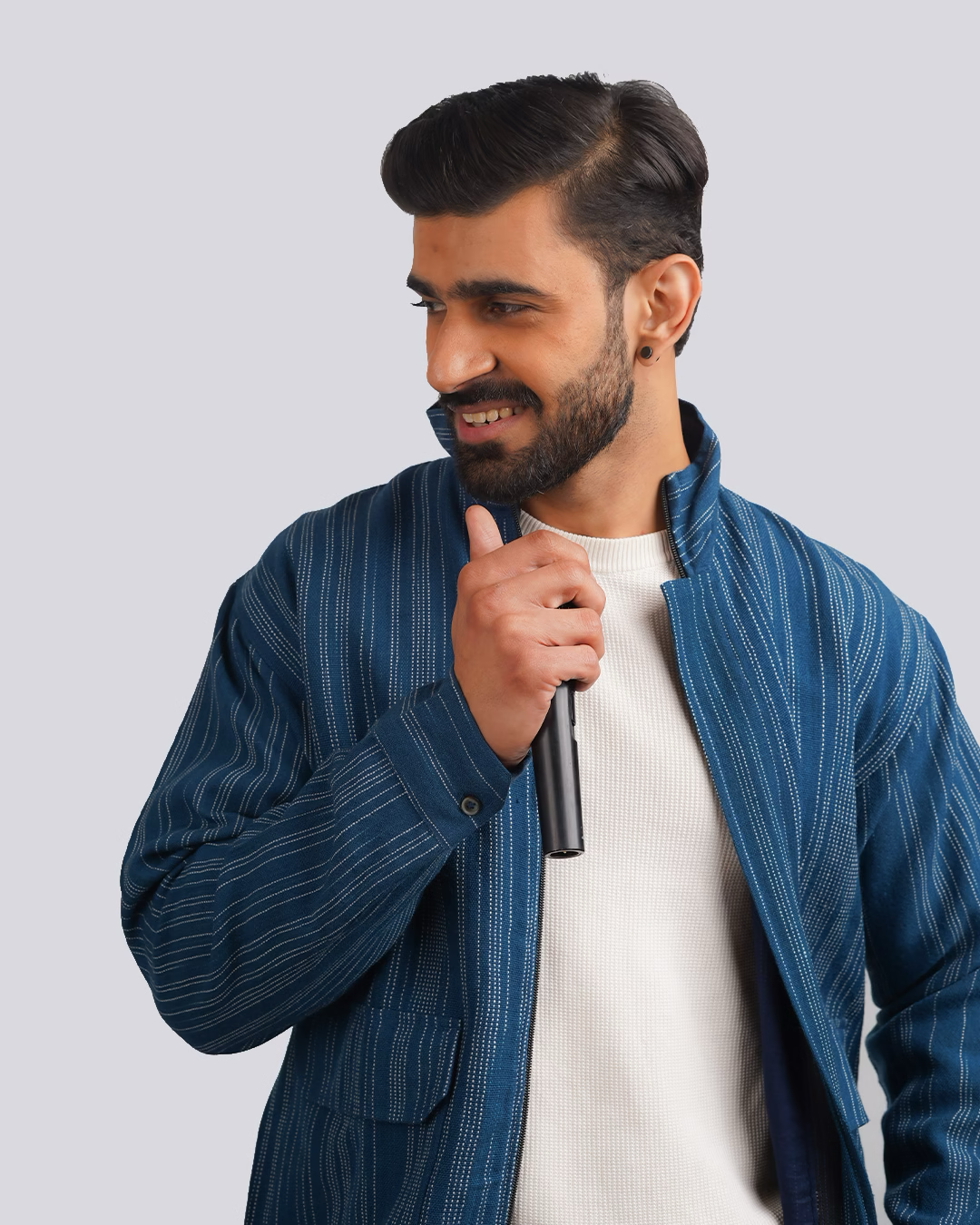 Indigo Woolen Bomber Jacket