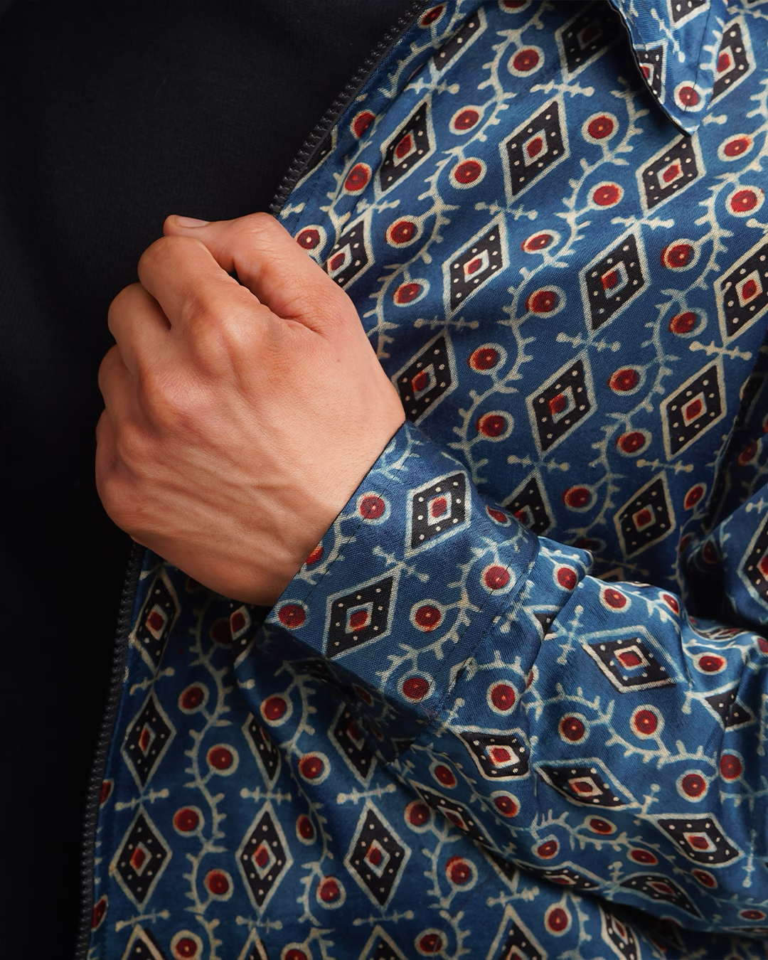 Blue-Black Fusion Ajrakh Jacket