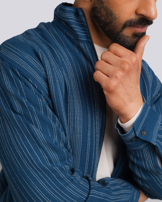 Indigo Woolen Bomber Jacket