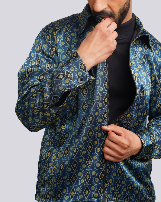 Blue Green Ajrakh jacket