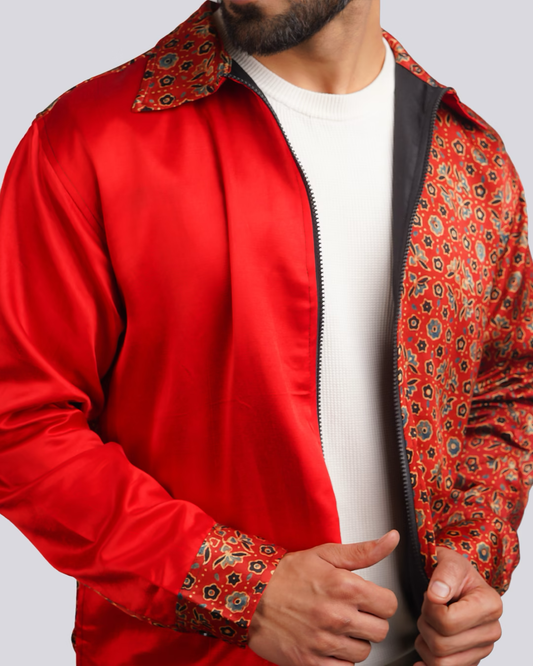 Red Fusion Ajrakh Jacket