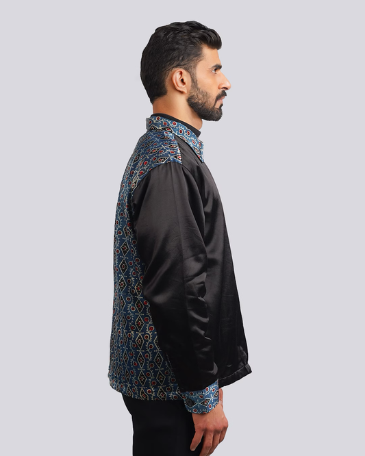 Blue-Black Fusion Ajrakh Jacket