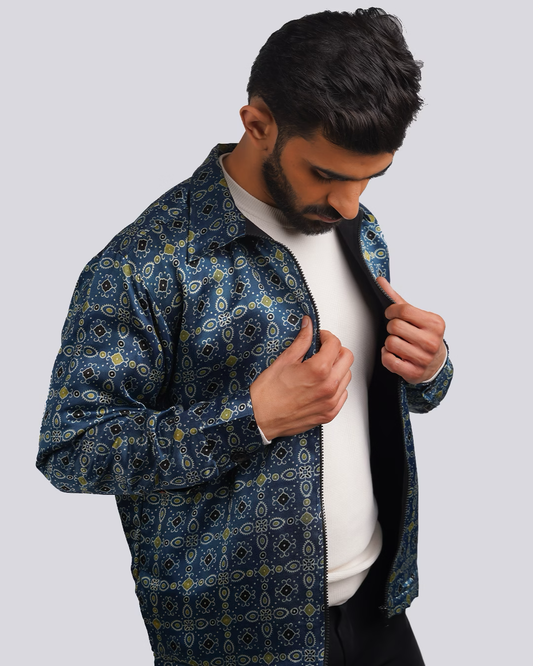 Blue Square Ajrakh jacket