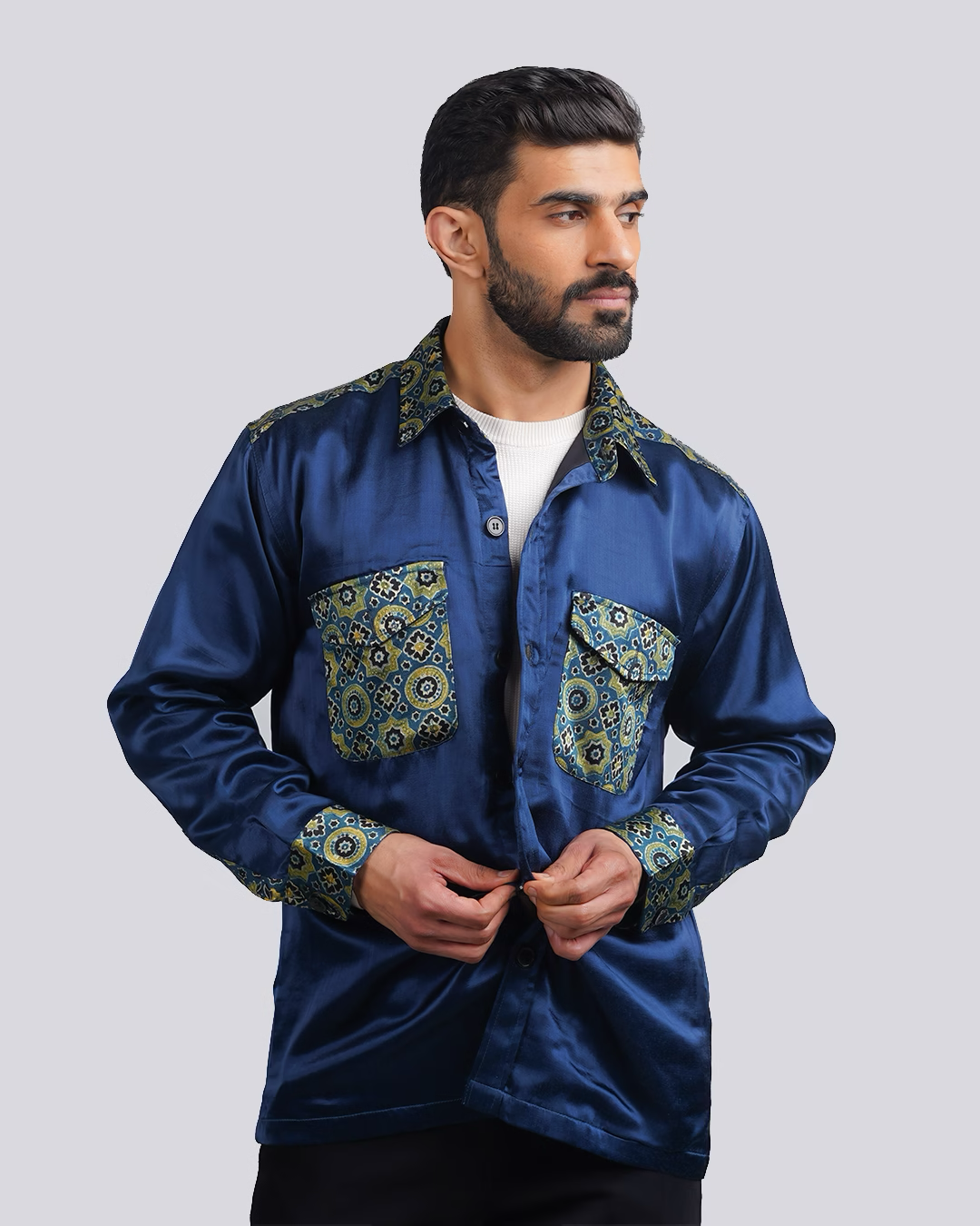 Blue-Green Ajrakh Shacket